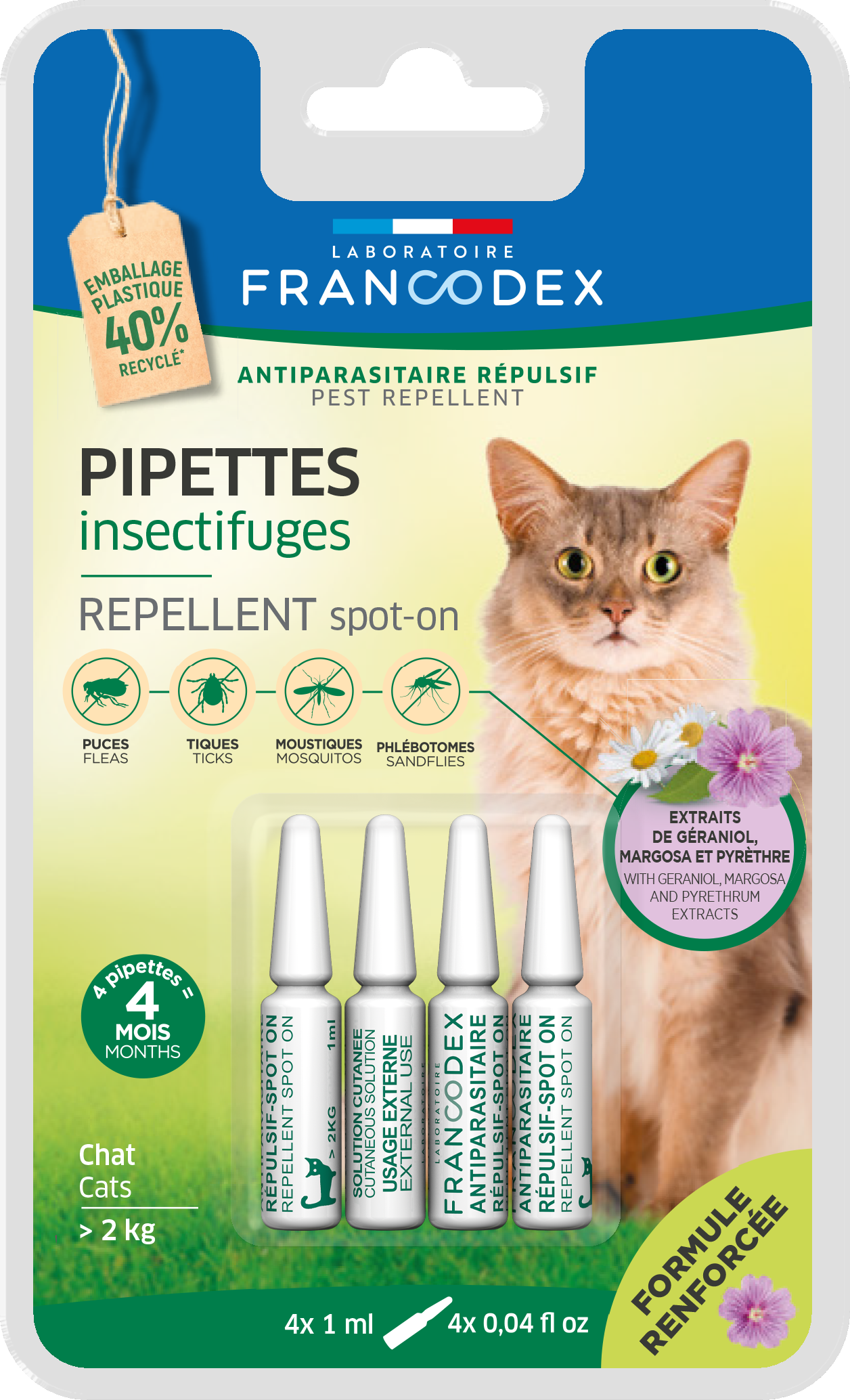 Francodex - Pipettes Antiparasitaires Répulsives Chat - FRANCODEX
