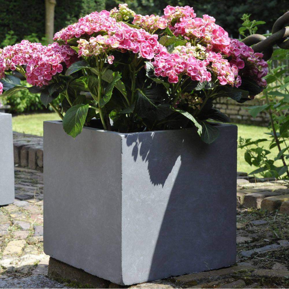 Bac à fleurs en fibre de terre Cubi L34 H30 cm Gris - Image 1