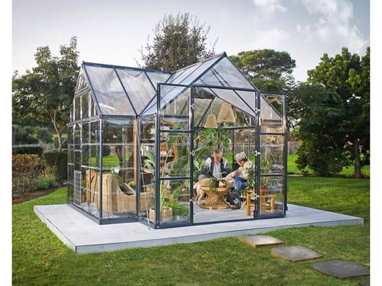 Canopia by Palram - Serre de jardin polycarbonate aluminium gris 11,1 m² Victory Orangery + embase - Canopia by Palram - Image 1