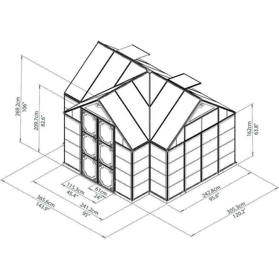 Canopia by Palram - Serre de jardin polycarbonate aluminium gris 11,1 m² Victory Orangery + embase - Canopia by Palram - Image 9
