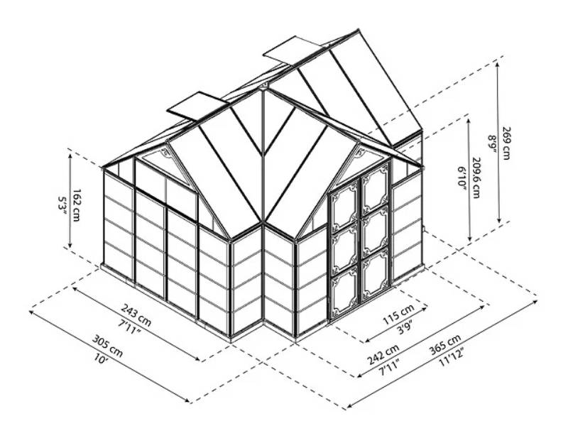 Canopia by Palram - Serre de jardin polycarbonate aluminium gris 11,1 m² Victory Orangery + embase - Canopia by Palram - Image 5