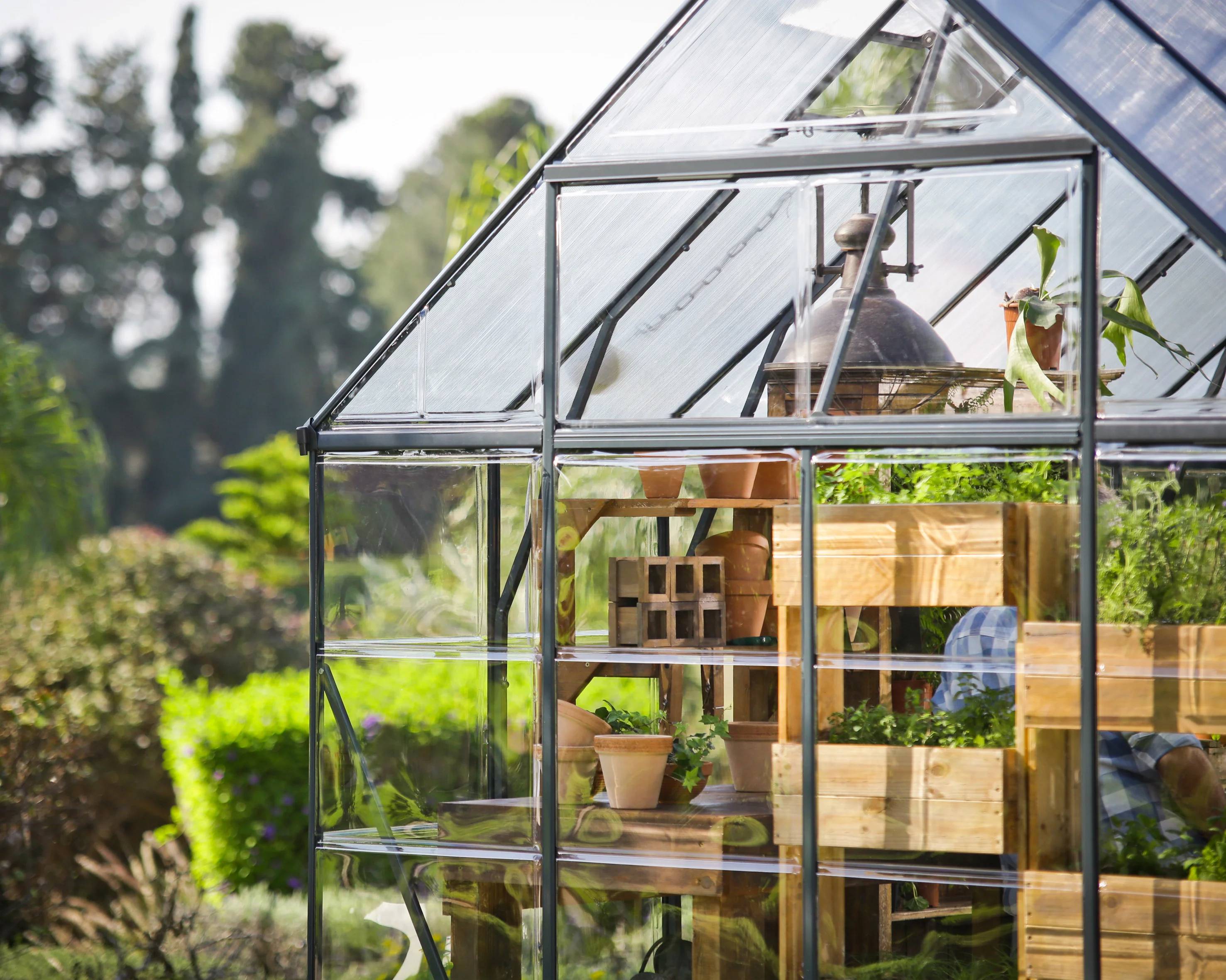 Canopia by Palram - Serre de jardin polycarbonate aluminium gris 11,1 m² Victory Orangery + embase - Canopia by Palram - Image 22