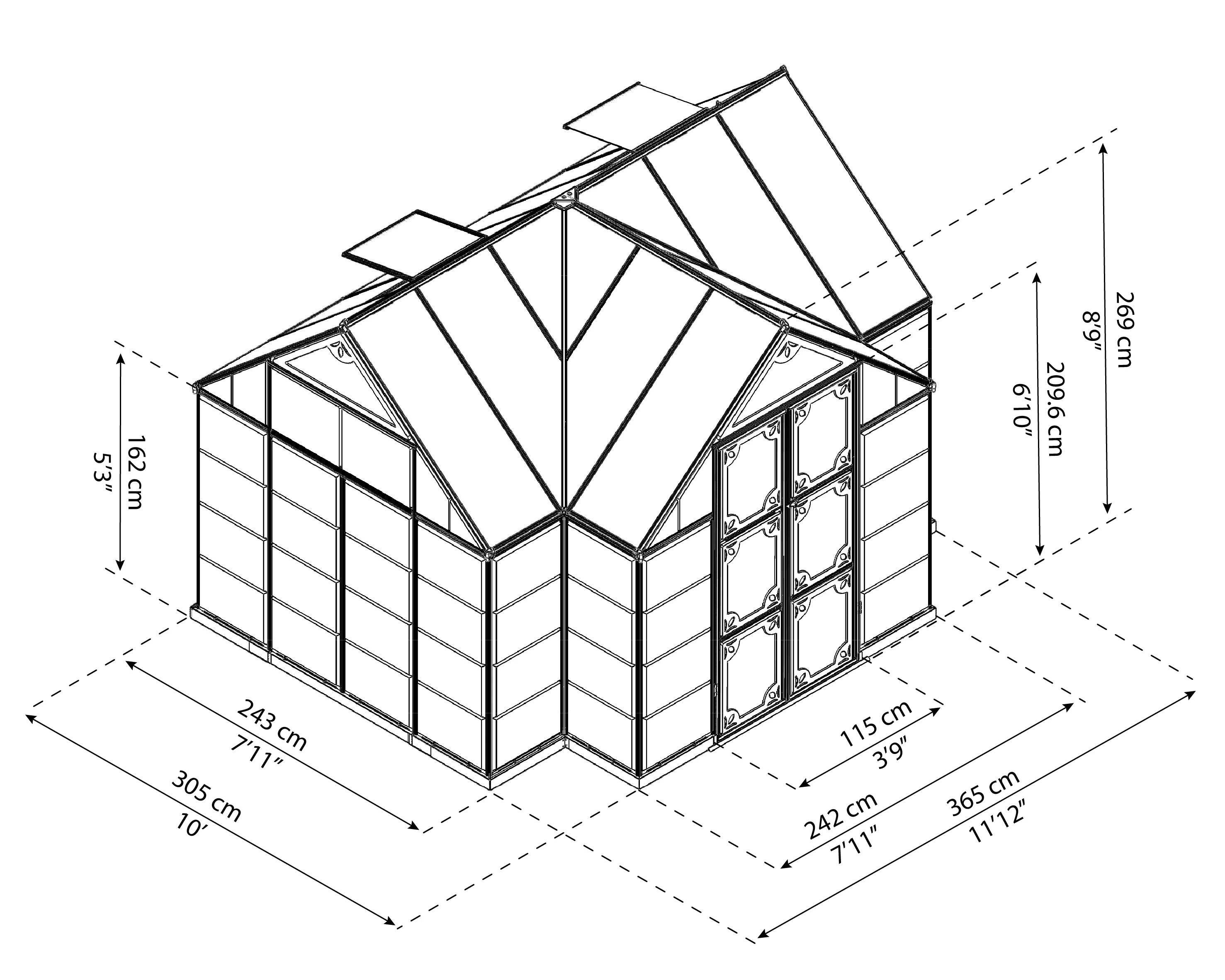 Canopia by Palram - Serre de jardin polycarbonate aluminium gris 11,1 m² Victory Orangery + embase - Canopia by Palram - Image 27