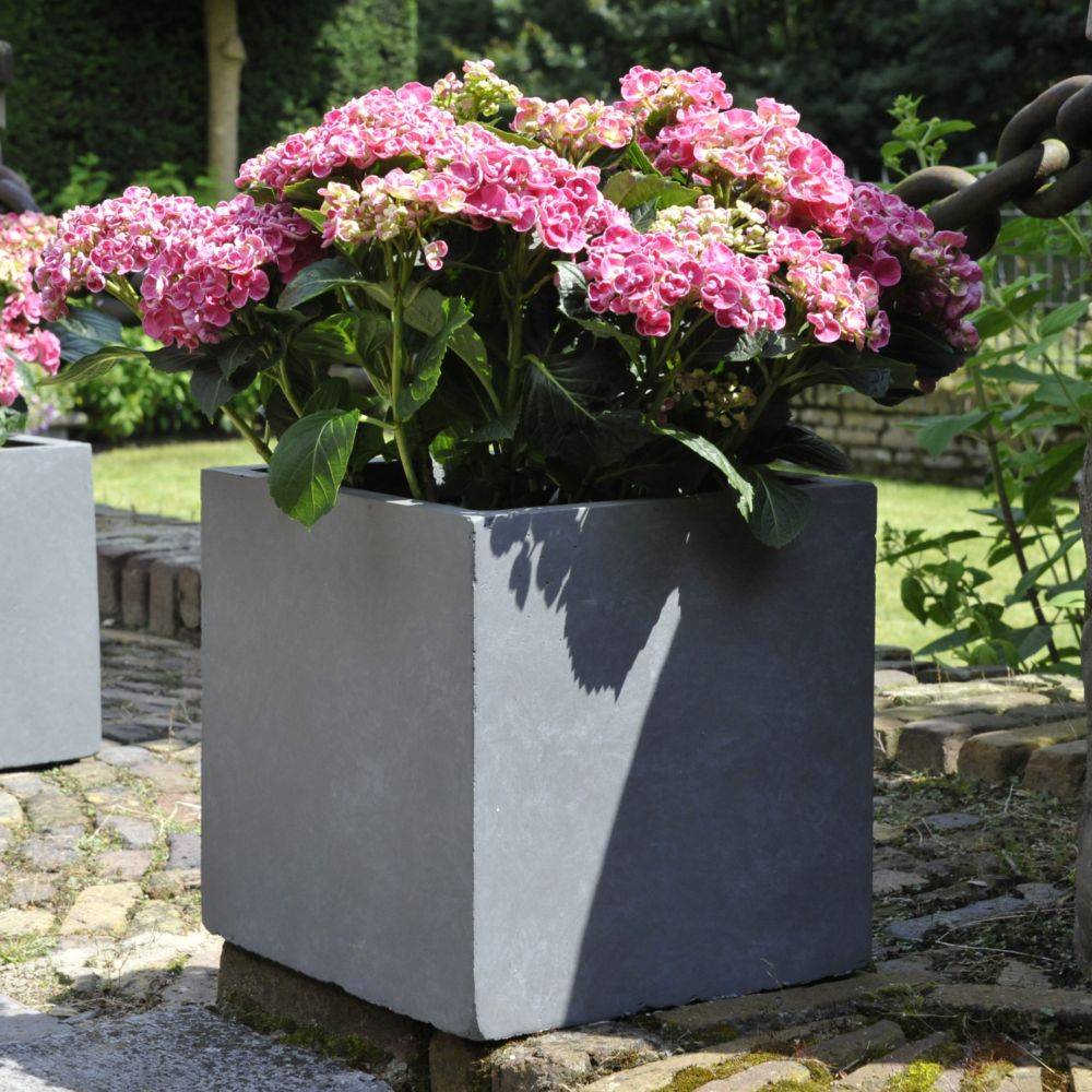 Bac à fleurs en fibre de terre Cubi L23 H23 Gris