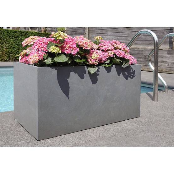 Bac à fleurs en fibre de terre gris L80 H40 cm - Image 4