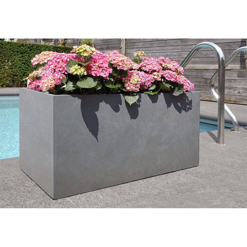 Bac à fleurs en fibre de terre gris L80 H40 cm - Image 4