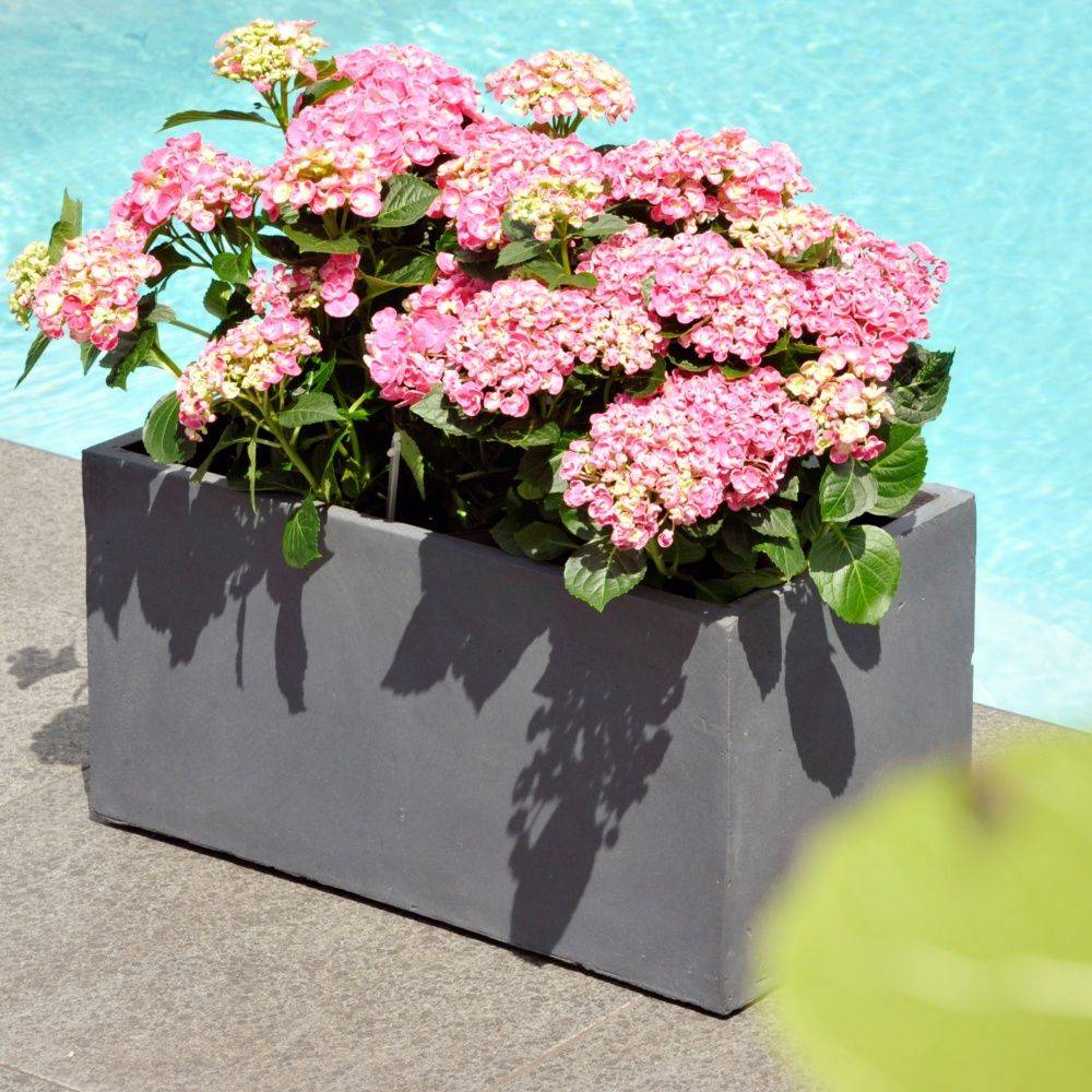 Bac à fleurs en fibre de terre gris L100 H45 cm