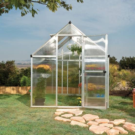 Canopia by Palram - Serre de jardin polycarbonate aluminium brut 4,6 m² Mythos avec embase - Canopia by Palram - Image 9
