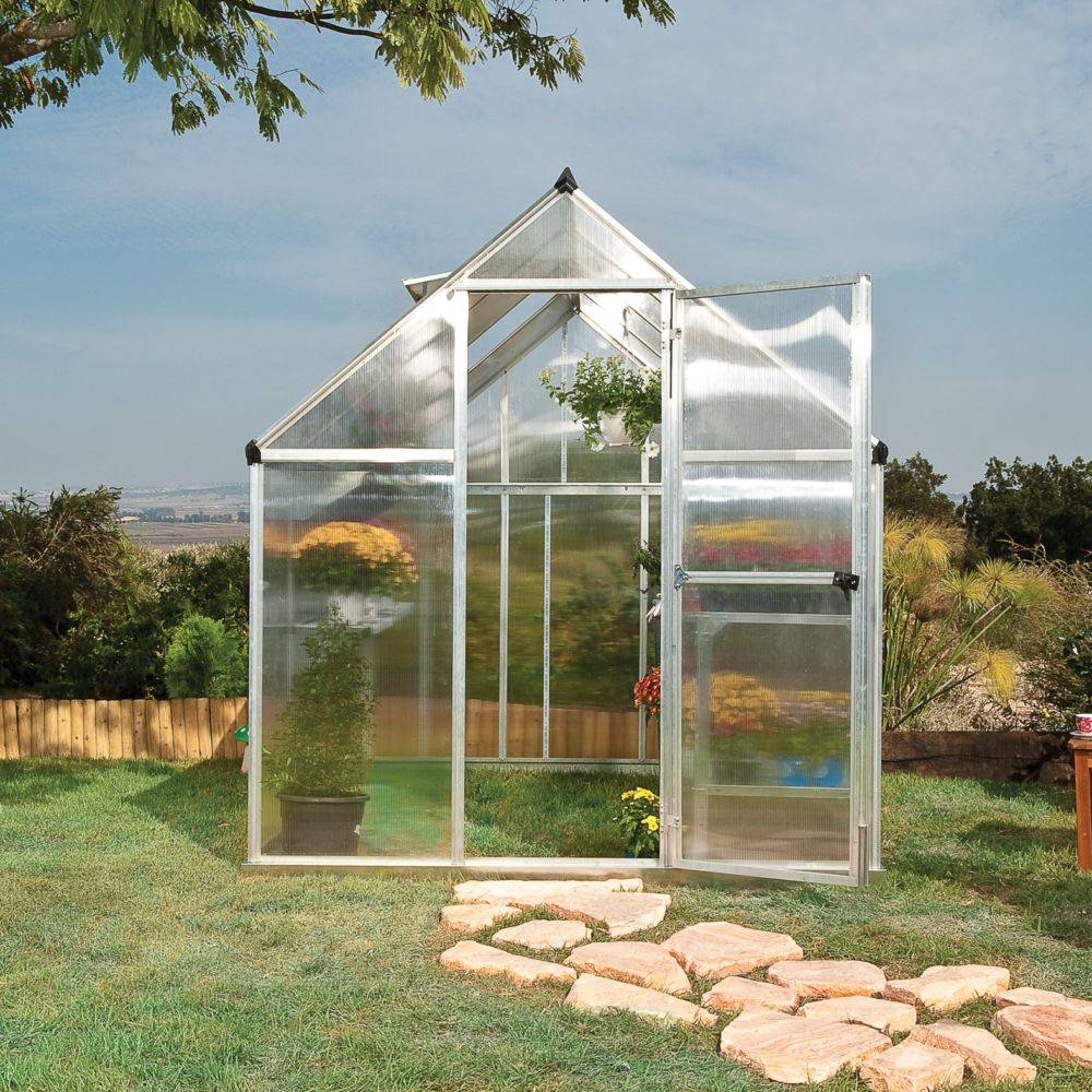 Canopia by Palram - Serre de jardin polycarbonate aluminium brut 4,6 m² Mythos avec embase - Canopia by Palram - Image 9