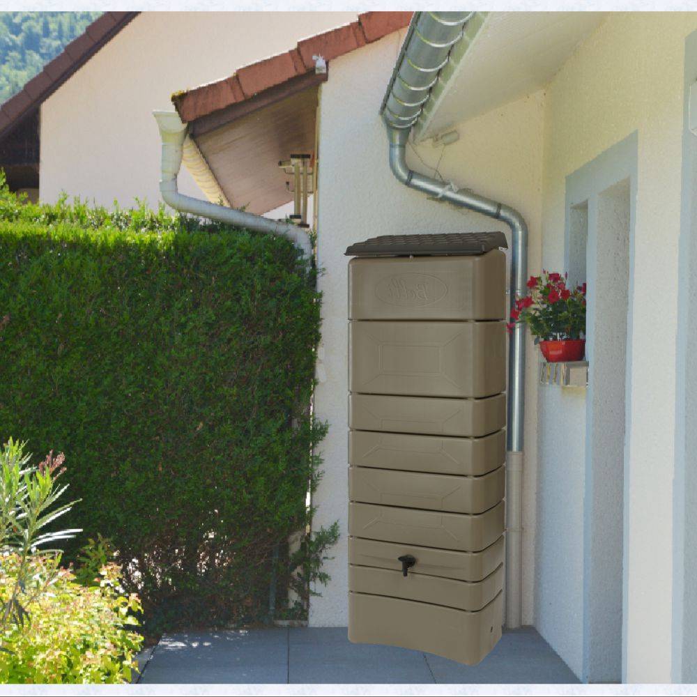 Belli - Récupérateur d'eau de pluie 300L mural couvercle et robinet inclus taupe - BELLI - Image 1
