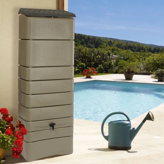 Belli - Récupérateur d'eau de pluie 300L mural couvercle et robinet inclus taupe - BELLI - Image 3