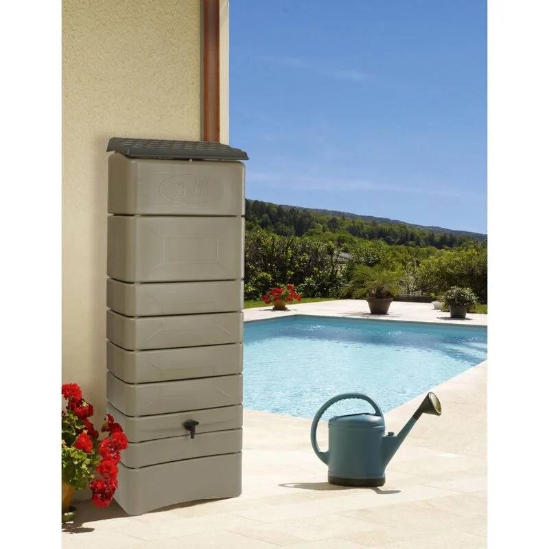 Belli - Récupérateur d'eau de pluie 300L mural couvercle et robinet inclus taupe - BELLI - Image 5