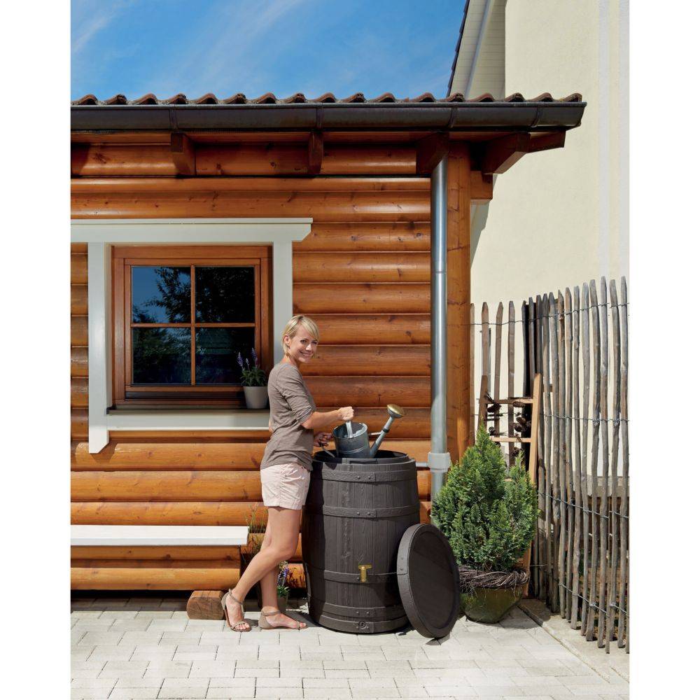 Garantia - Récupérateur d'eau de pluie 400L robinet et collecteur inclus imitation tonneau marron  - GARANTIA - Image 4