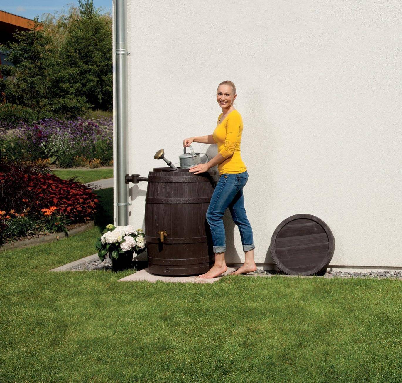 Garantia - Récupérateur d'eau de pluie 400L robinet et collecteur inclus imitation tonneau marron  - GARANTIA - Image 8