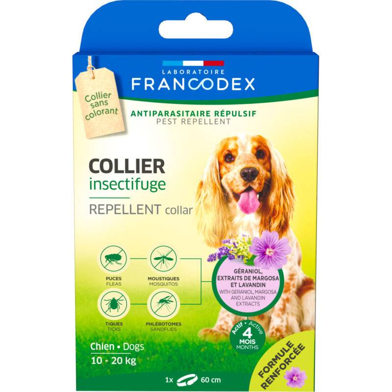 Collier Insectifuge Chien Extraits Naturels 60 cm - FRANCODEX - Imagen 1