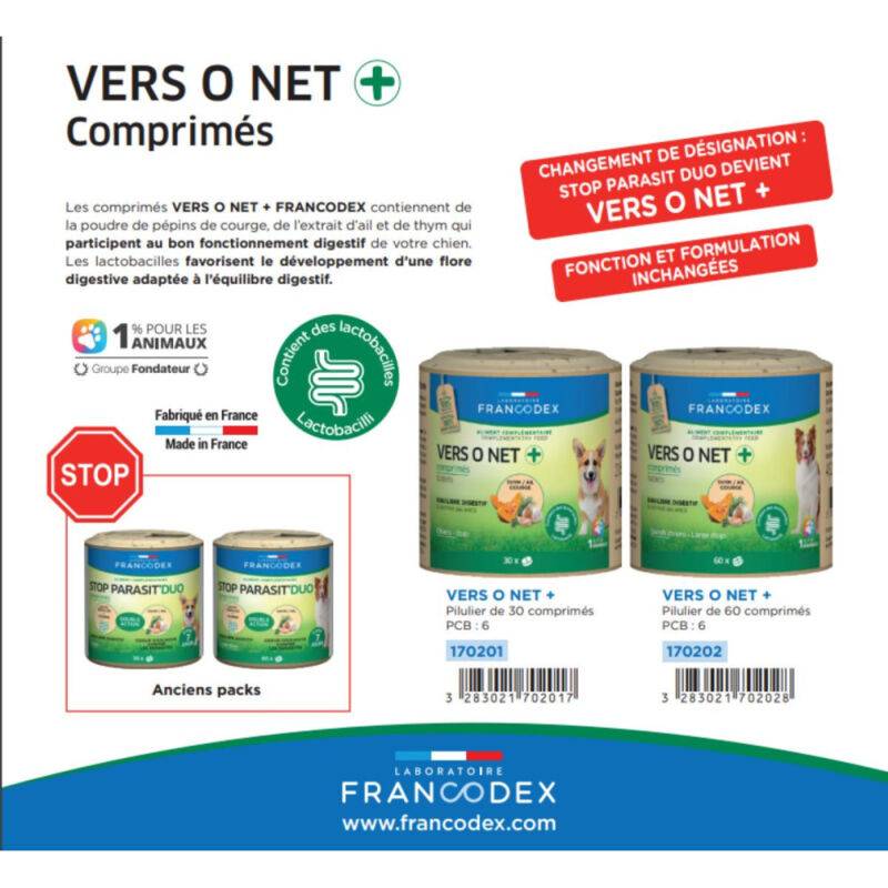 Vers o net + comprimés anti-parasite pour chiot petit chien ø6 cm H.6.5 cm - Francodex - Imagen 3