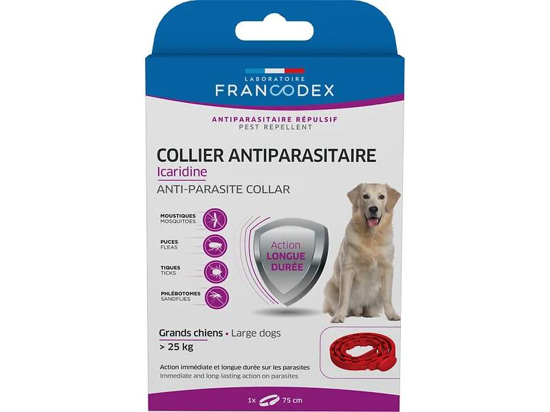 Collier grand chien icaridine rouge – FRANCODEX - Image 1