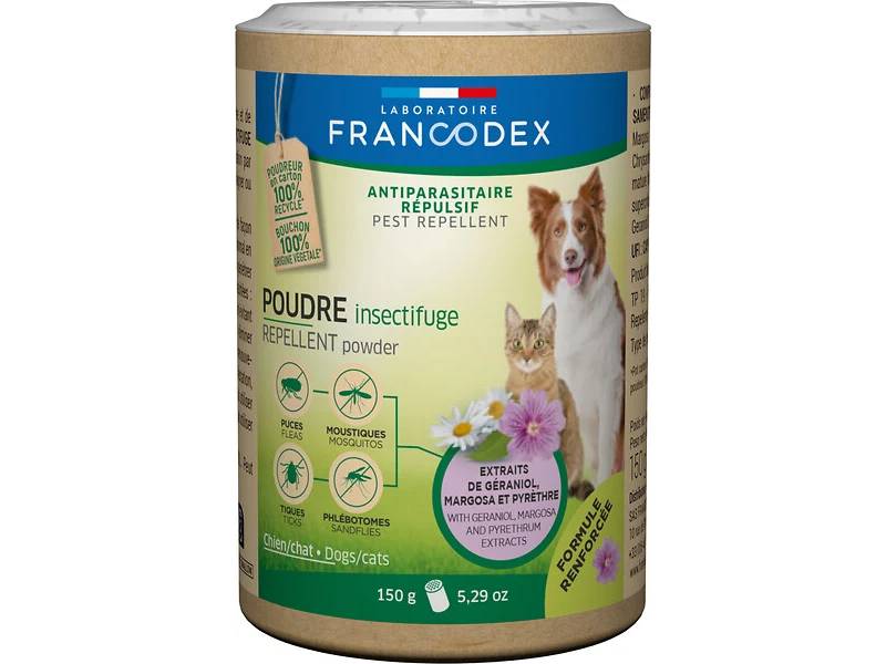 Poudre Antiparasitaire Répulsive Chien & Chat 150g – FRANCODEX - Imagen 3