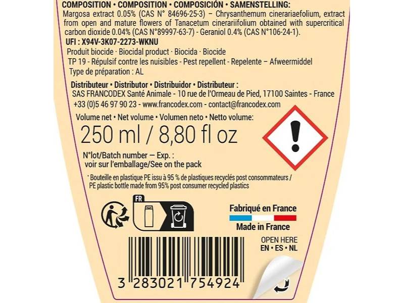 Shampooing Antiparasitaire Repulsif Monoi 250ml - FRANCODEX - Image 1