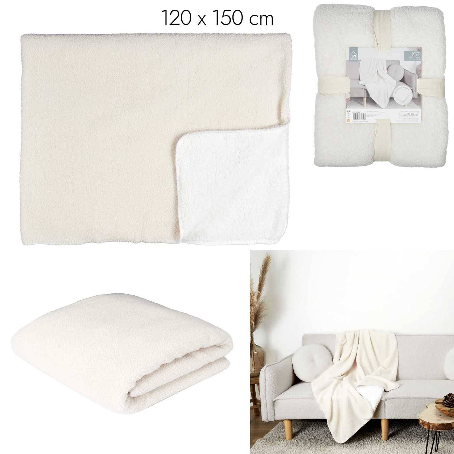 Plaid Polyester Ecru L. 120 cm P. 150 cm - THE HOME DECO FACTORY - Imagen 1