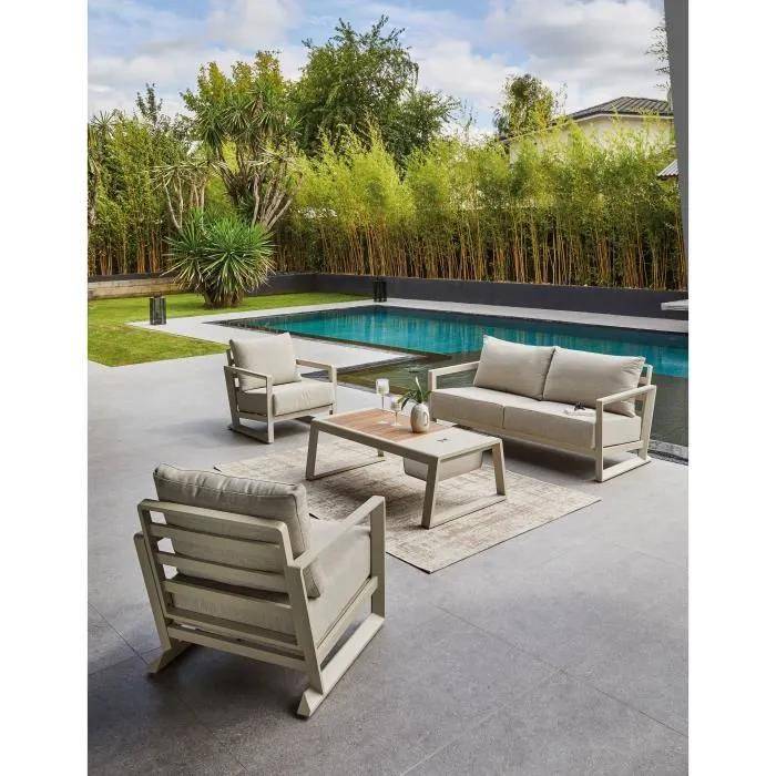 Ensemble de détente jardin aluminium tissu beige L.170 l.73 H.79 - Pro loisirs - Image 3