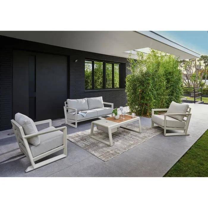 Ensemble de détente jardin aluminium tissu beige L.170 l.73 H.79 - Pro loisirs - Image 4
