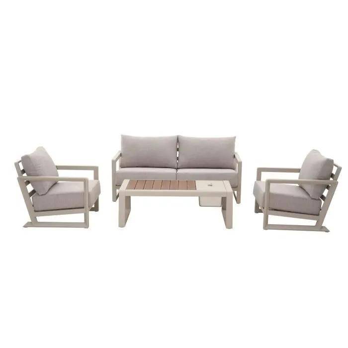 Ensemble de détente jardin aluminium tissu beige L.170 l.73 H.79 - Pro loisirs - Image 1