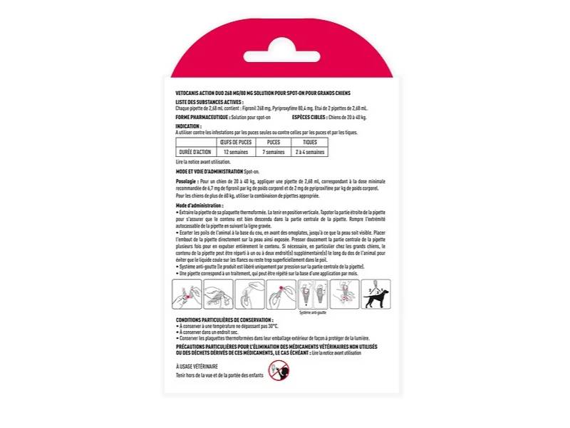 Pipettes spot-on Fipronil et Pyriproxyfène 20-40 kg - VETOCANIS - Imagen 4