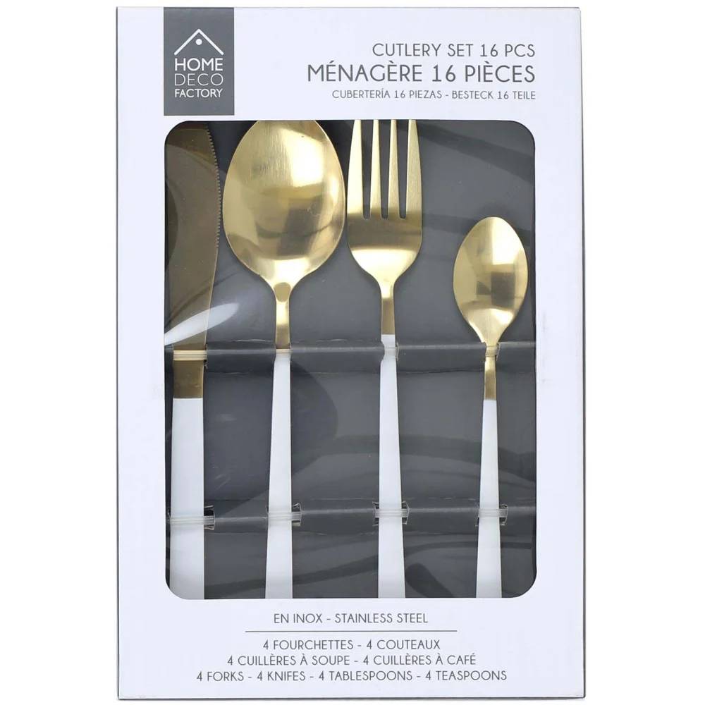 Ménagère 16 pièces inox doré et blanc THE HOME DECO FACTORY - Imagen 2
