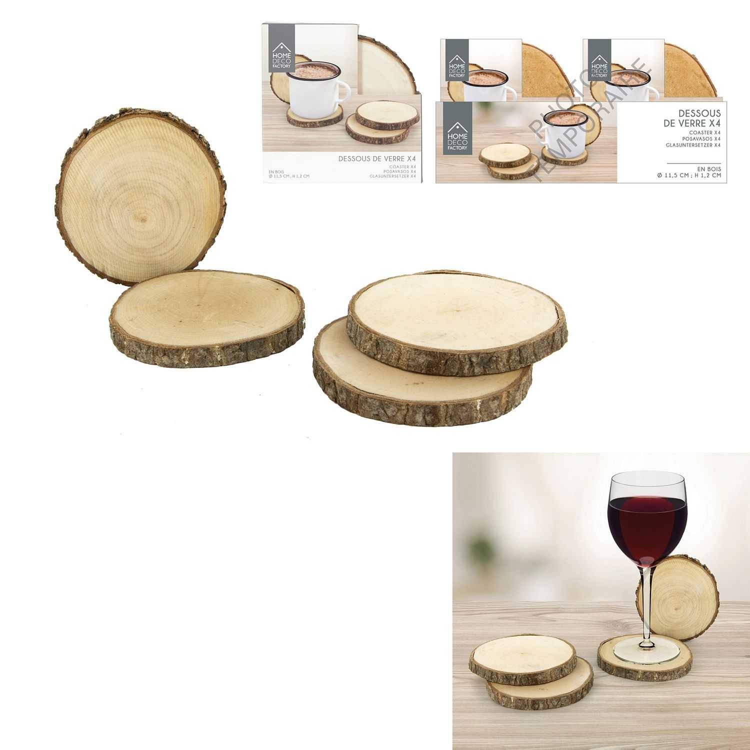 Set de dessous de verre bois marron Ø 11 cm H 1,30 cm - THE HOME DECO FACTORY - Imagen 1
