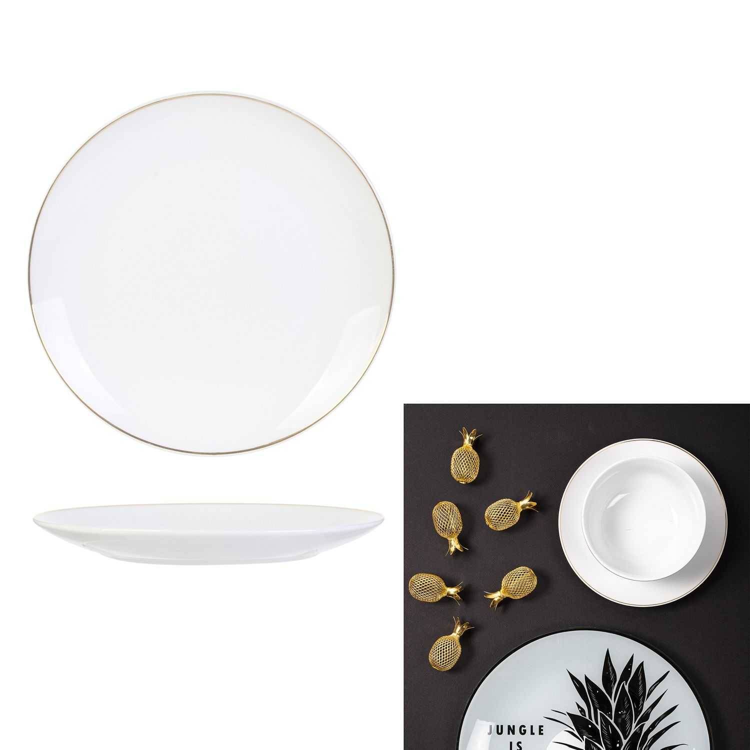Assiette plate porcelaine liseré doré Ø 20,30 cm H 2,40 cm -