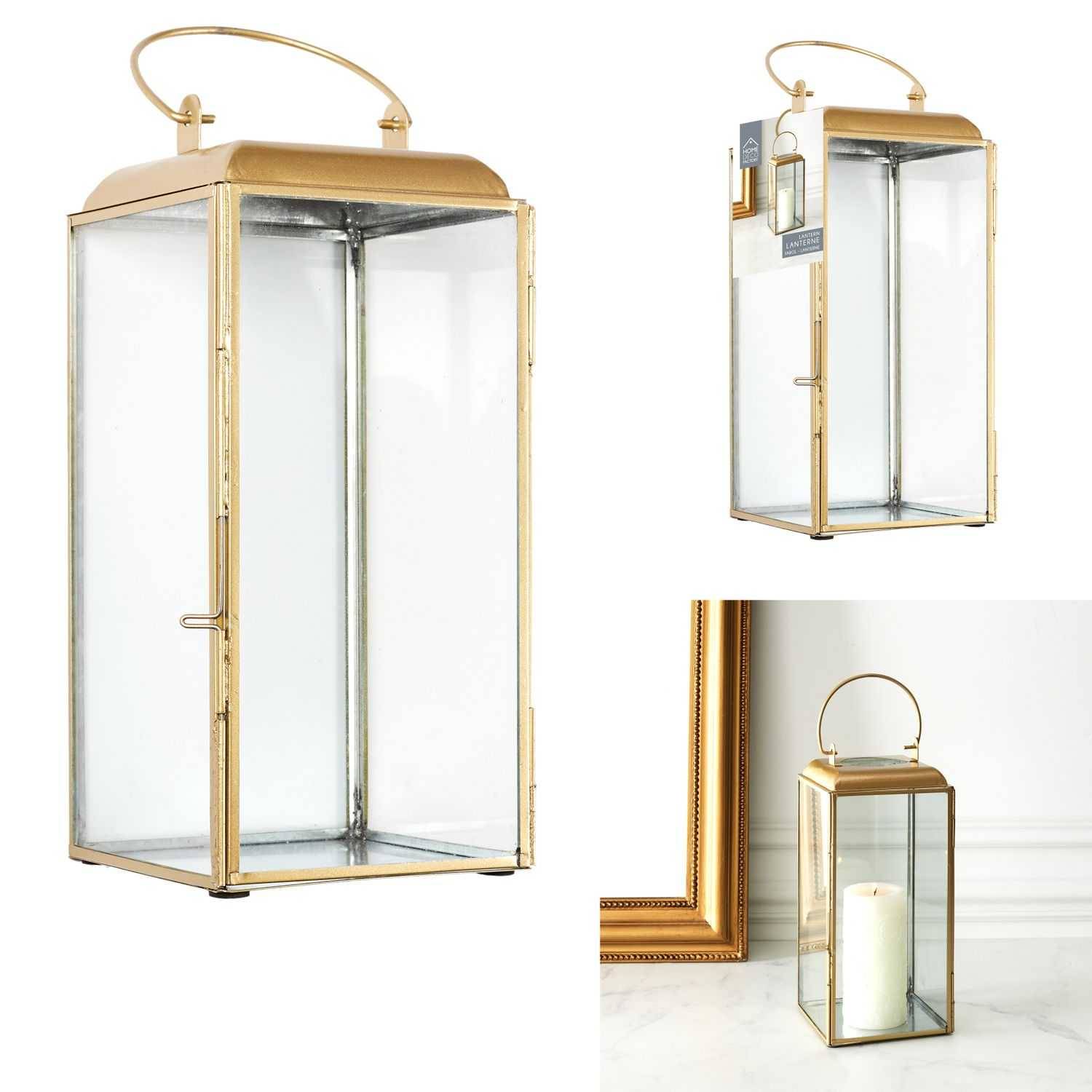 Lanterne Métal Doré Verre H 30 cm