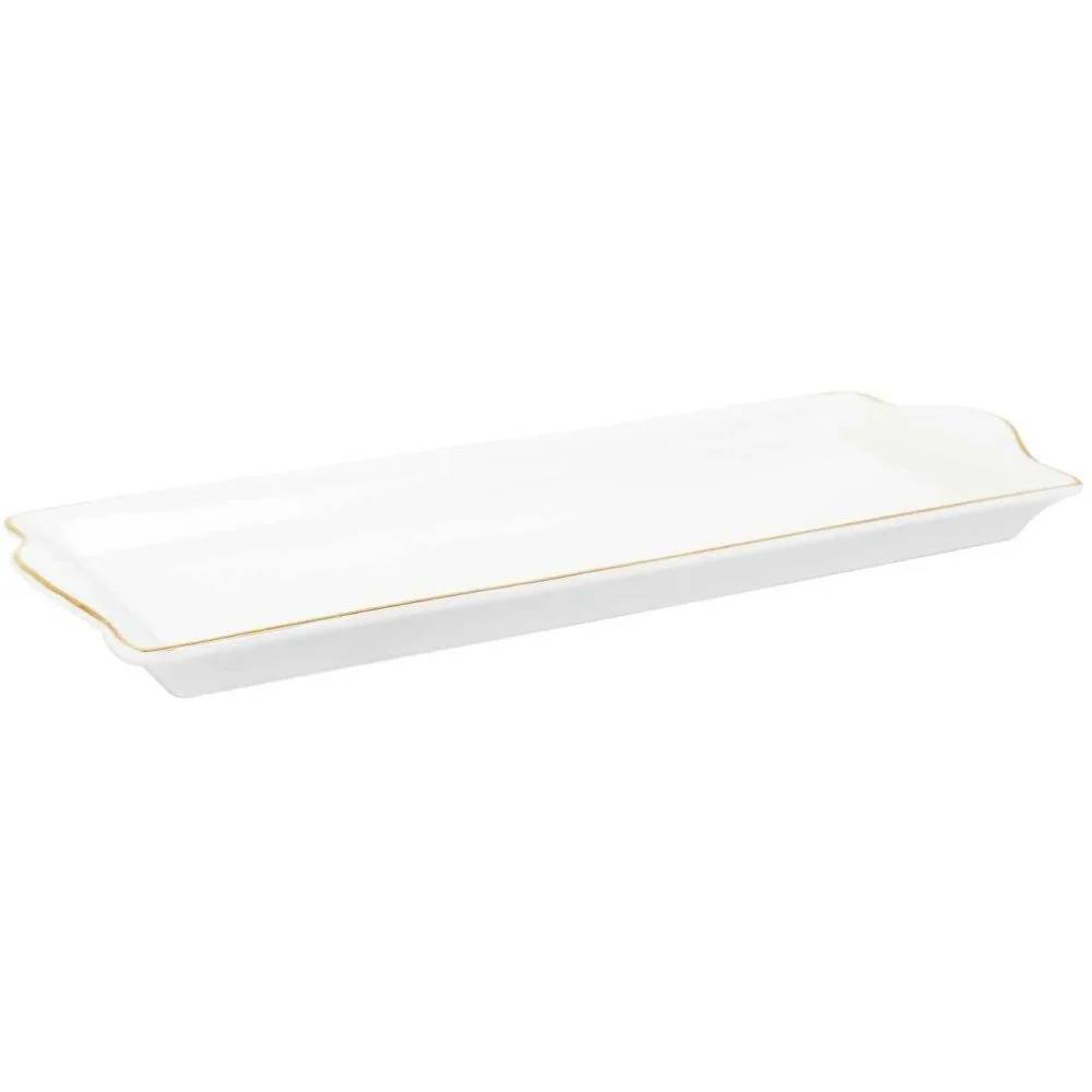 Plat de Service Porcelaine Blanc Doré H 2,50 cm L 34,70 cm P 14,60 cm - THE HOME DECO FACTORY - Imagen 7
