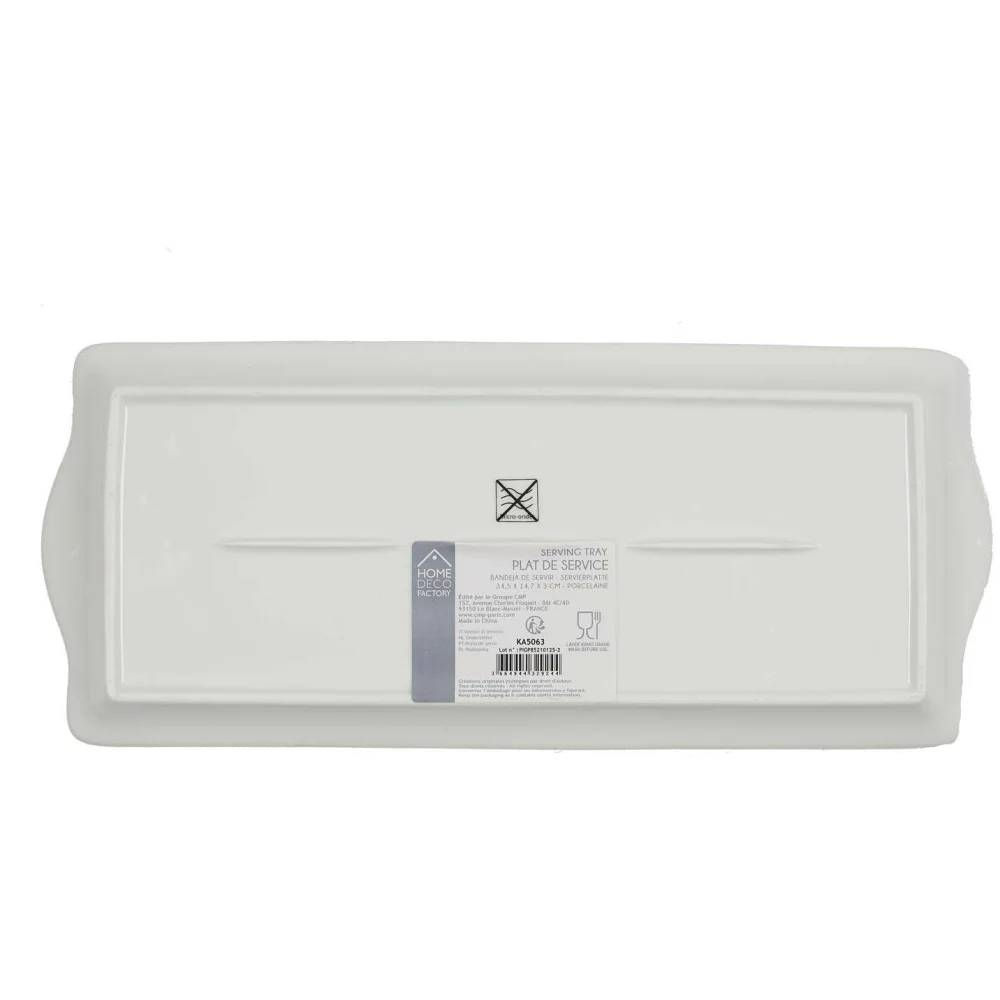 Plat de Service Porcelaine Blanc Doré H 2,50 cm L 34,70 cm P 14,60 cm - THE HOME DECO FACTORY - Imagen 2