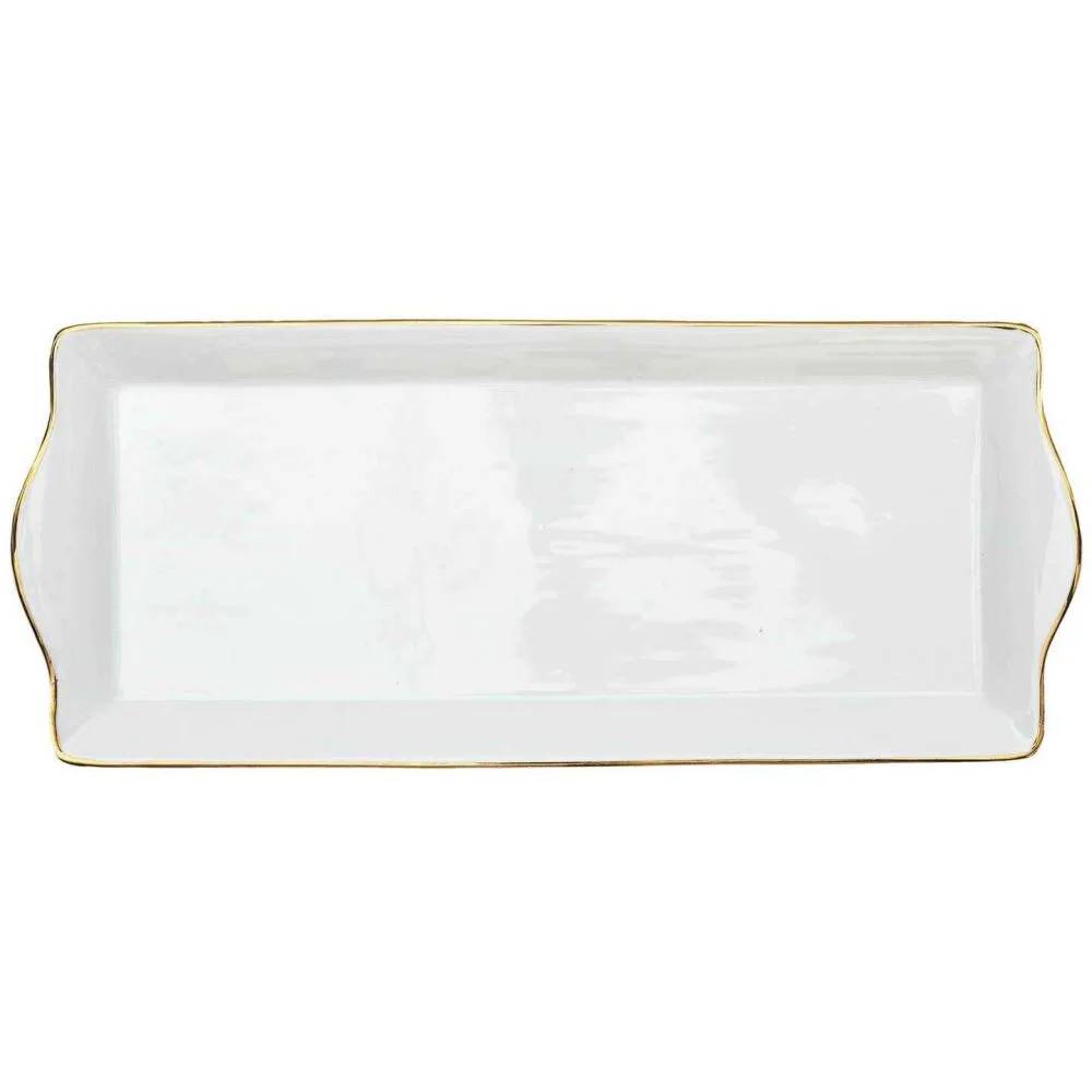 Plat de Service Porcelaine Blanc Doré H 2,50 cm L 34,70 cm P 14,60 cm - THE HOME DECO FACTORY - Imagen 5