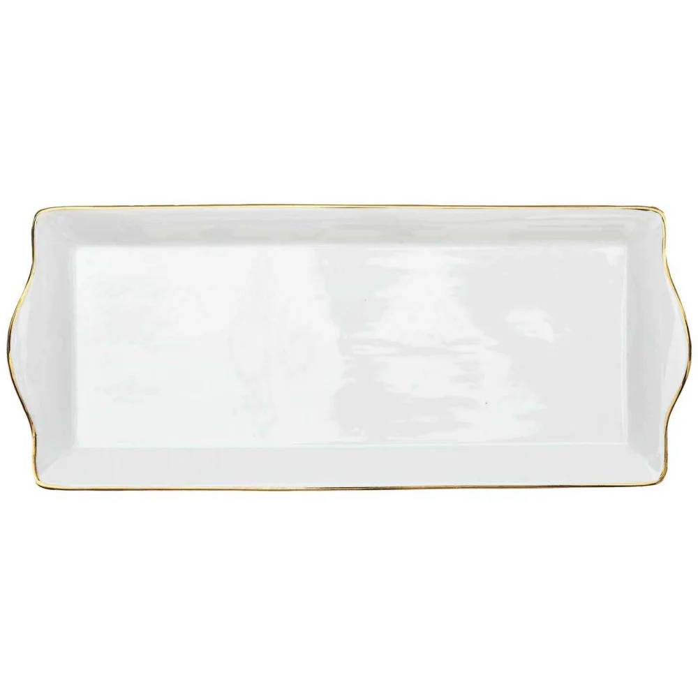 Plat de Service Porcelaine Blanc Doré H 2,50 cm L 34,70 cm P 14,60 cm - THE HOME DECO FACTORY - Imagen 4