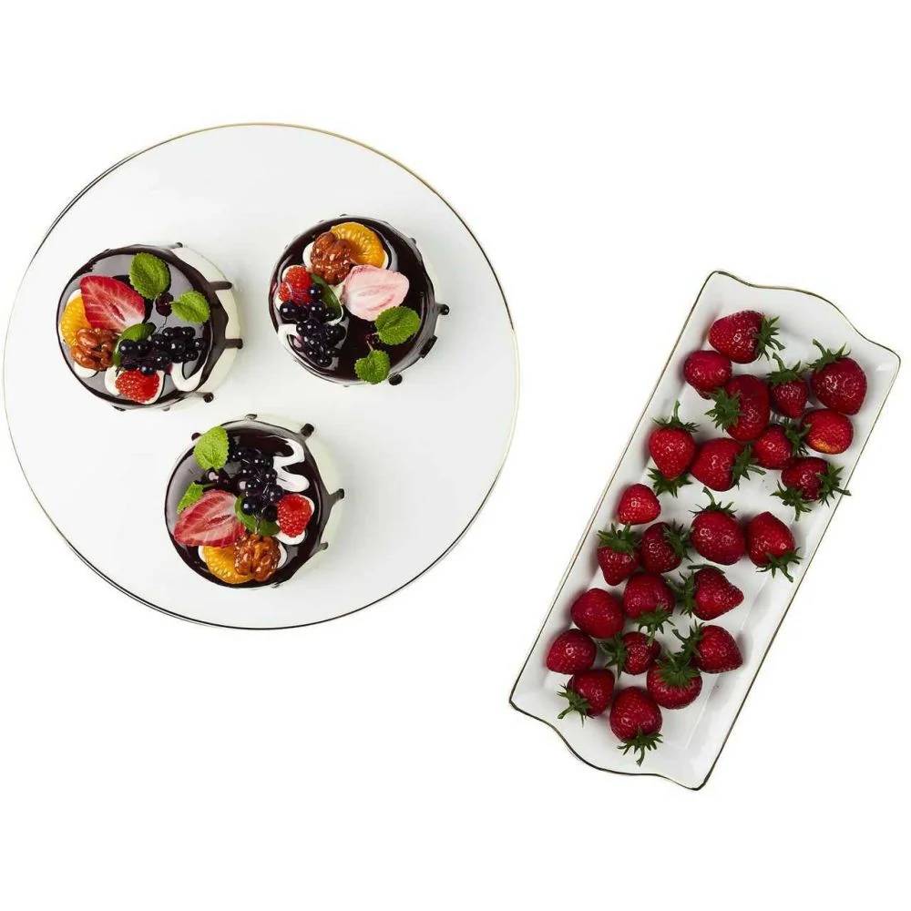 Plat de Service Porcelaine Blanc Doré H 2,50 cm L 34,70 cm P 14,60 cm - THE HOME DECO FACTORY - Imagen 6