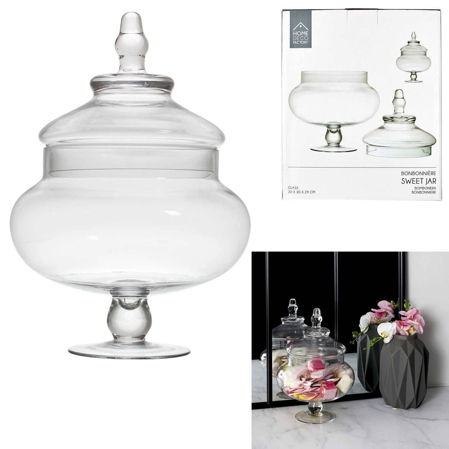 Bonbonnière sur pied verre transparent Ø 20,50 cm H 30 cm – THE HOME DECO FACTORY - Imagen 1