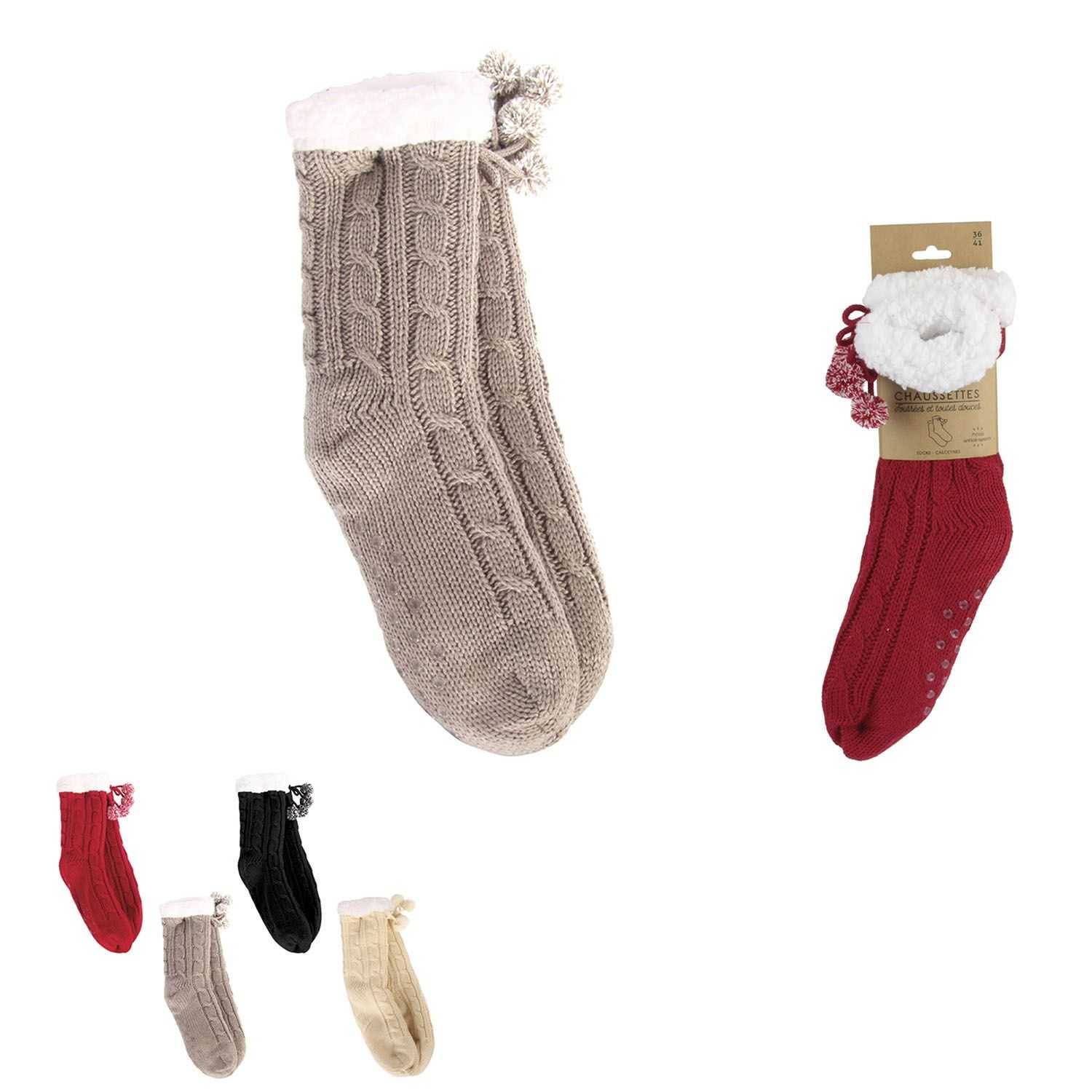 Calcetines de invierno trenzados para mujer con pompones - TRADAKA