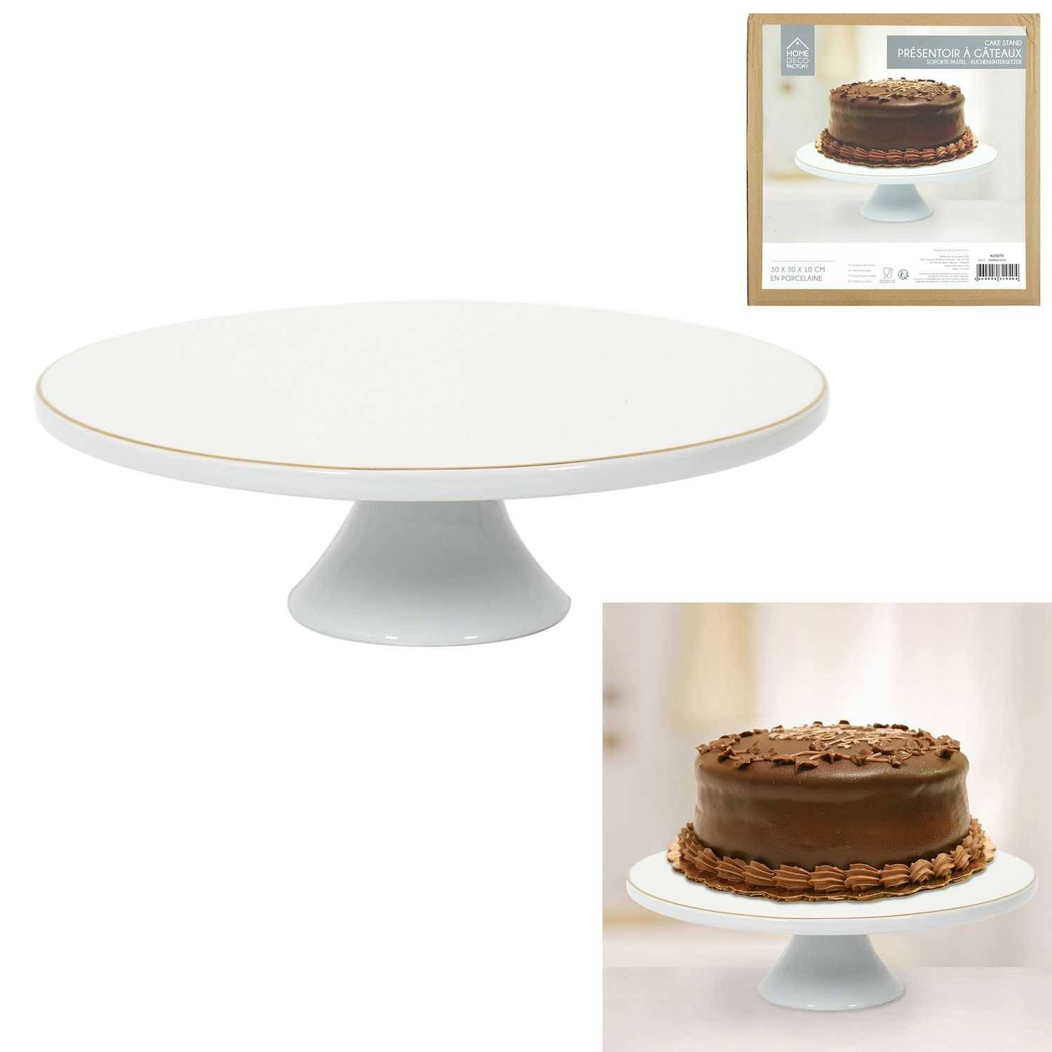 Support À Gâteau Porcelaine Blanc Doré Ø 31 cm H 10 cm - THE HOME DECO FACTORY - Imagen 1