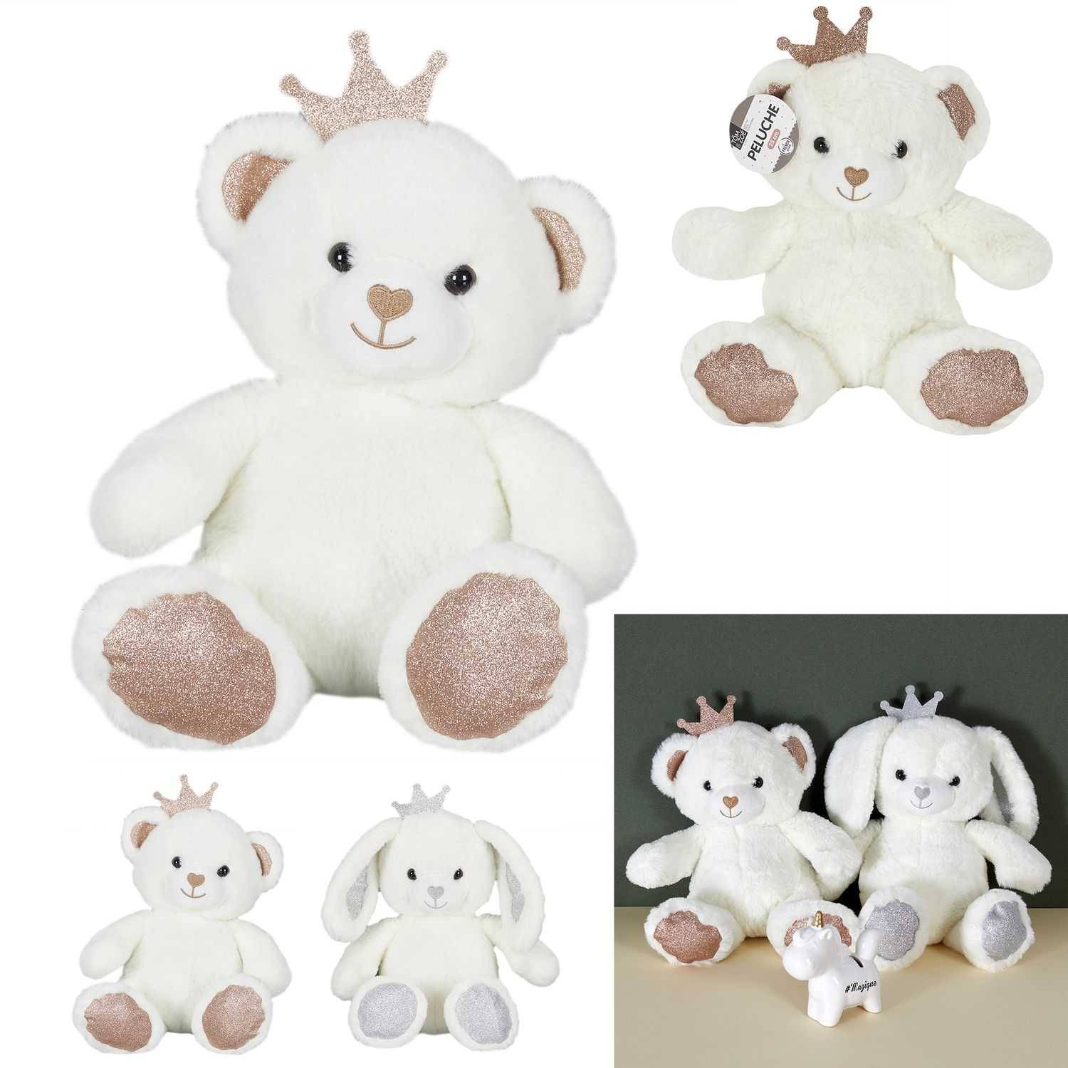 Peluche ours polyester blanc 25 cm - HOME DECO FACTORY