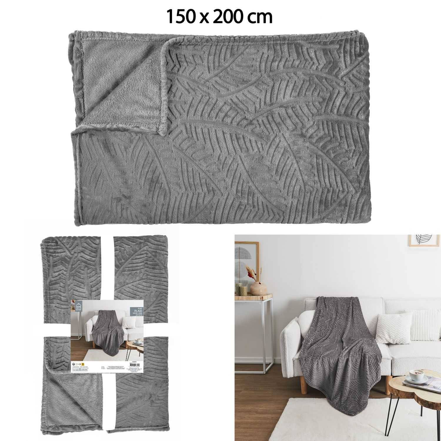 Paris Prix - Manta de Franela Grabada Roméo 150x200 cm Gris Oscuro - PARIS PRIX