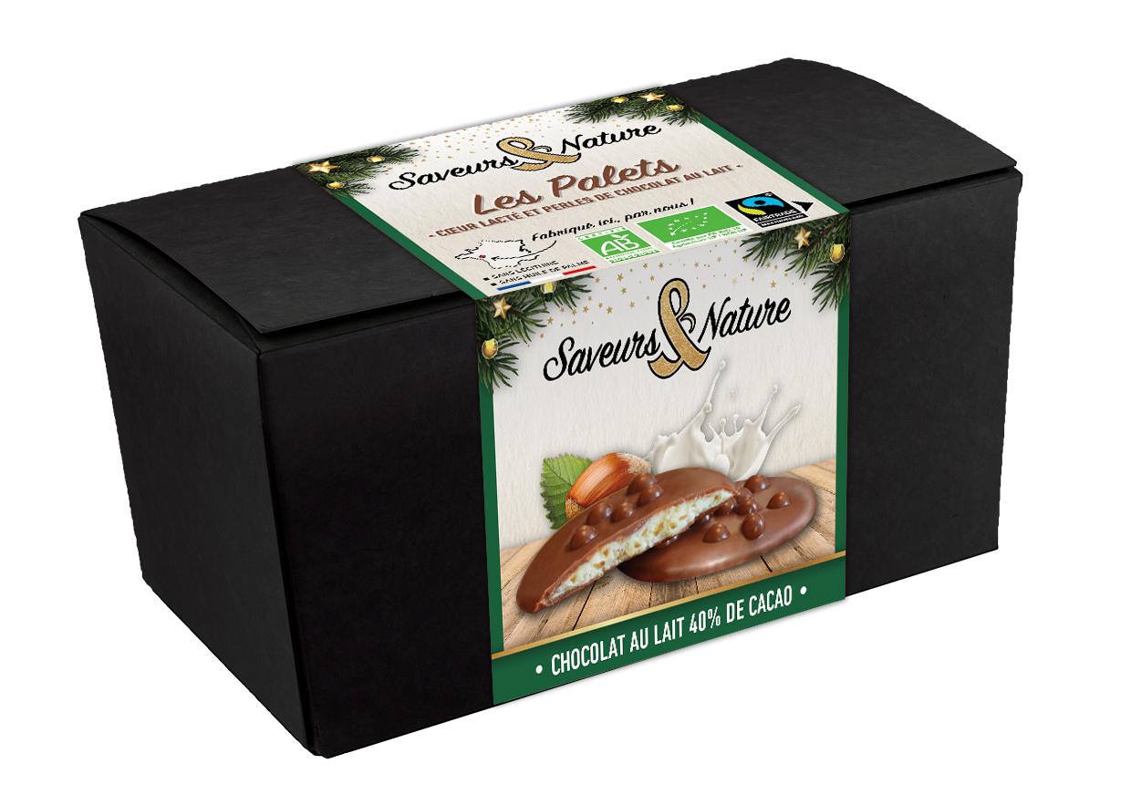 Saveurs et Nature - Palets de chocolat au lait cœur lacté et perles de chocolat 125 g - Saveurs et Nature