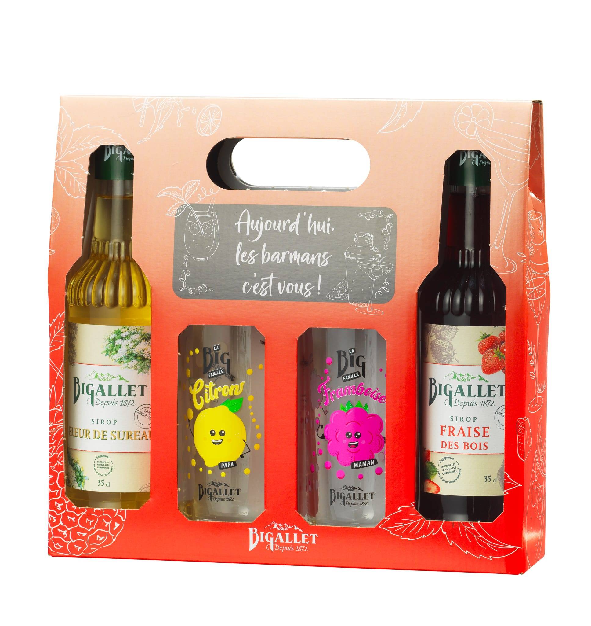 Bigallet - Coffret sirops fleur de sureau et fraise des bois 35 cl + 2 verres - Bigallet - Imagen 2