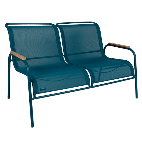 Fermob - Banquette de jardinn acier textilène bleu acapulco 2 places Coolside Fermob