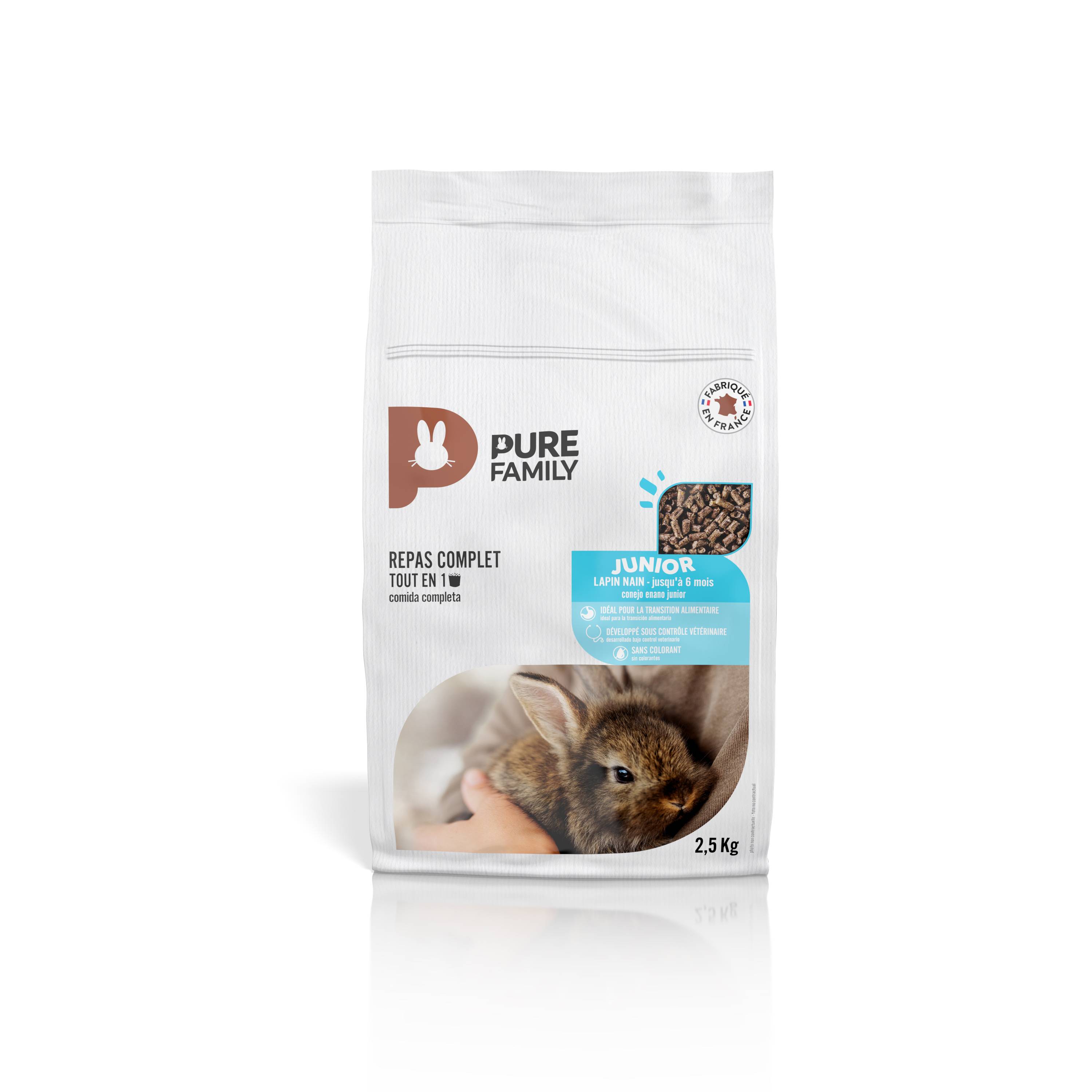 Pure Family - Aliment complet Lapin Nain Junior 2,5 kg - PURE FAMILY - Imagen 3