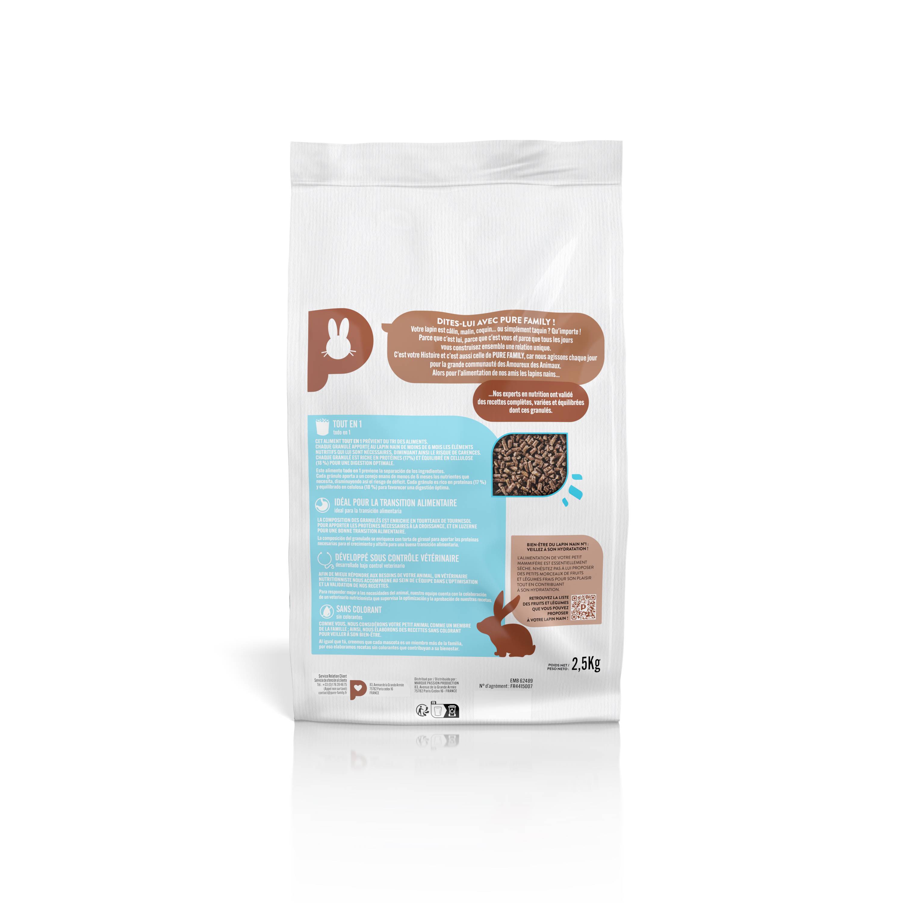 Pure Family - Aliment complet Lapin Nain Junior 2,5 kg - PURE FAMILY - Imagen 2