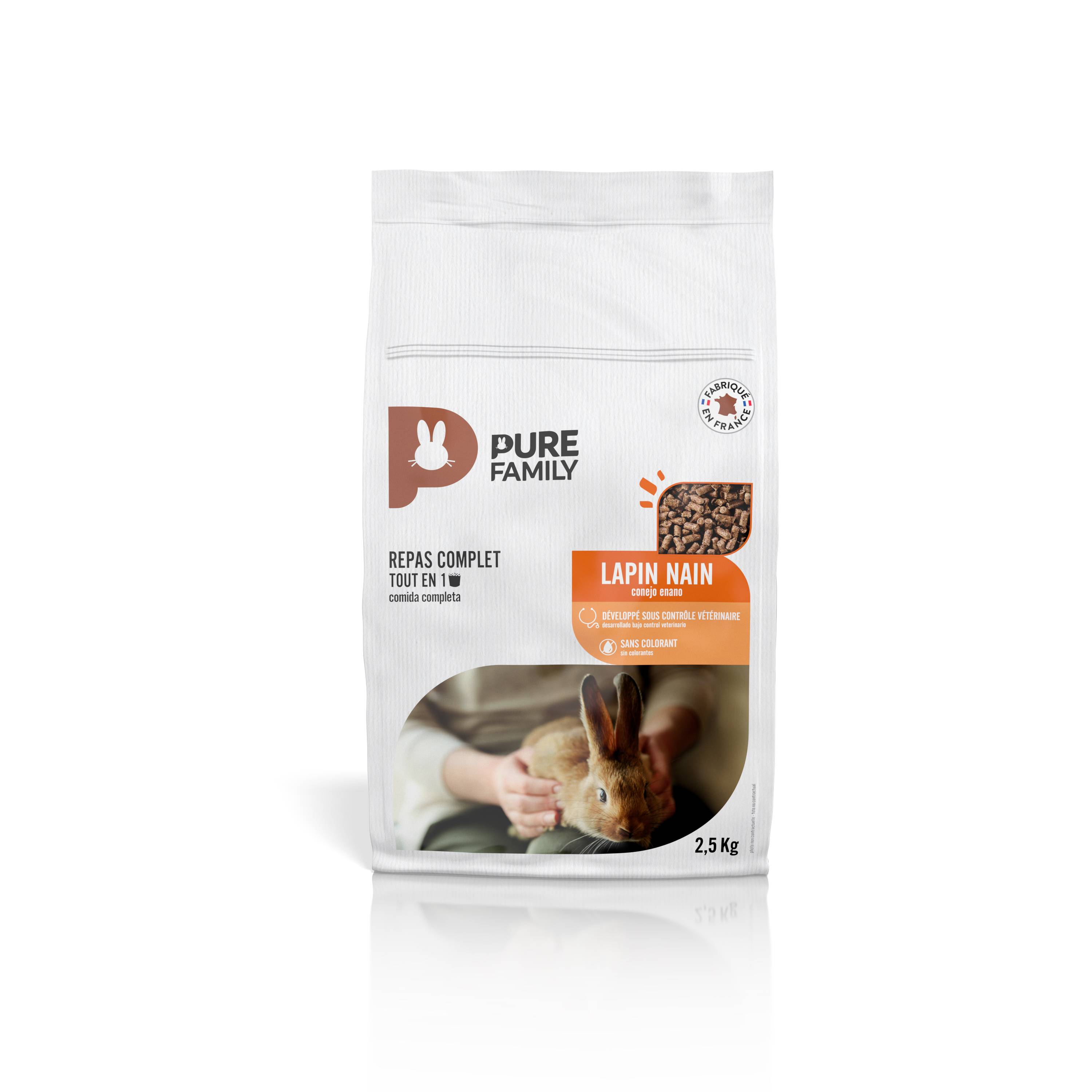 Pure Family - Repas Complet Tout En Un Lapin Nain 2,5 Kg - PURE FAMILY - Imagen 2
