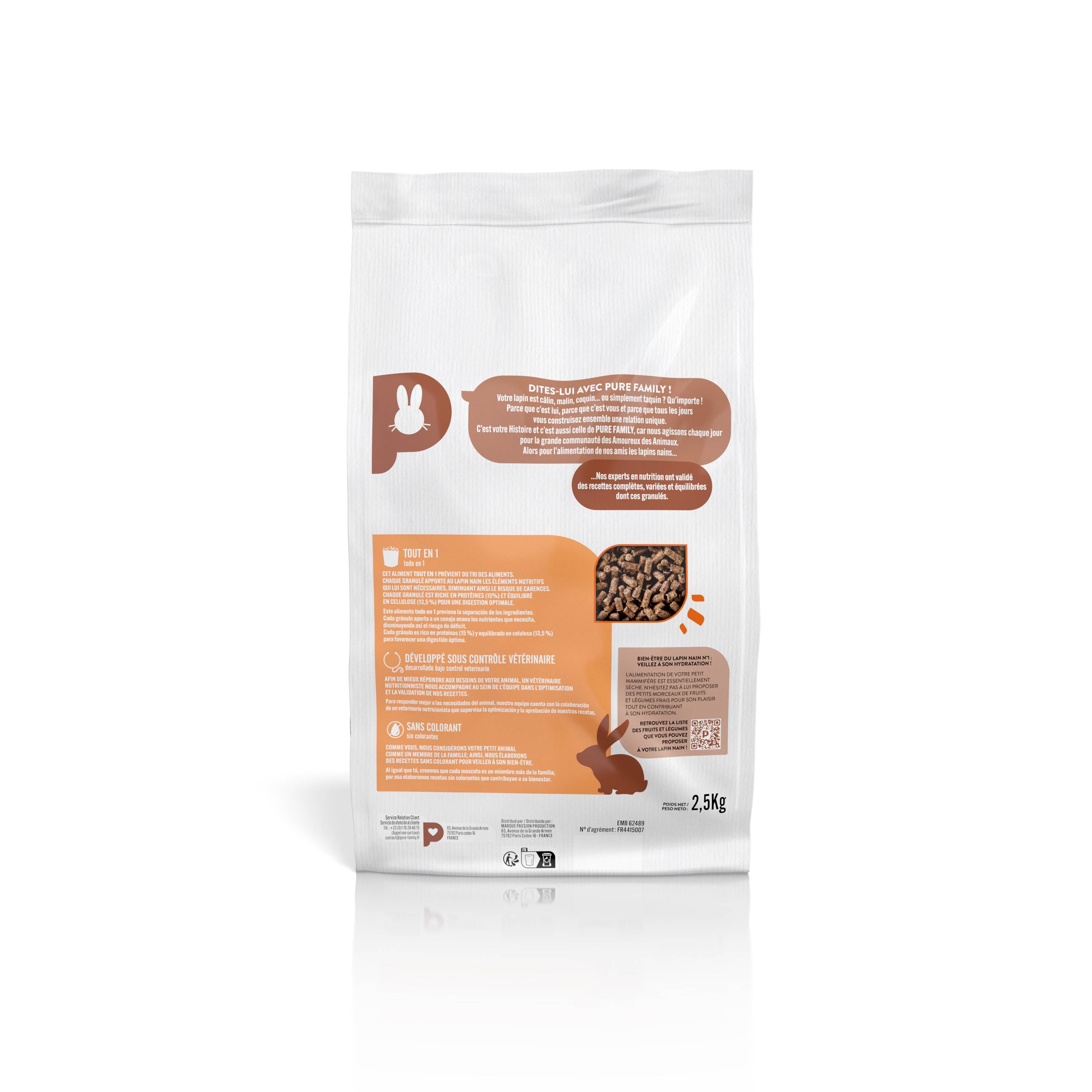 Pure Family - Repas Complet Tout En Un Lapin Nain 2,5 Kg - PURE FAMILY - Imagen 3