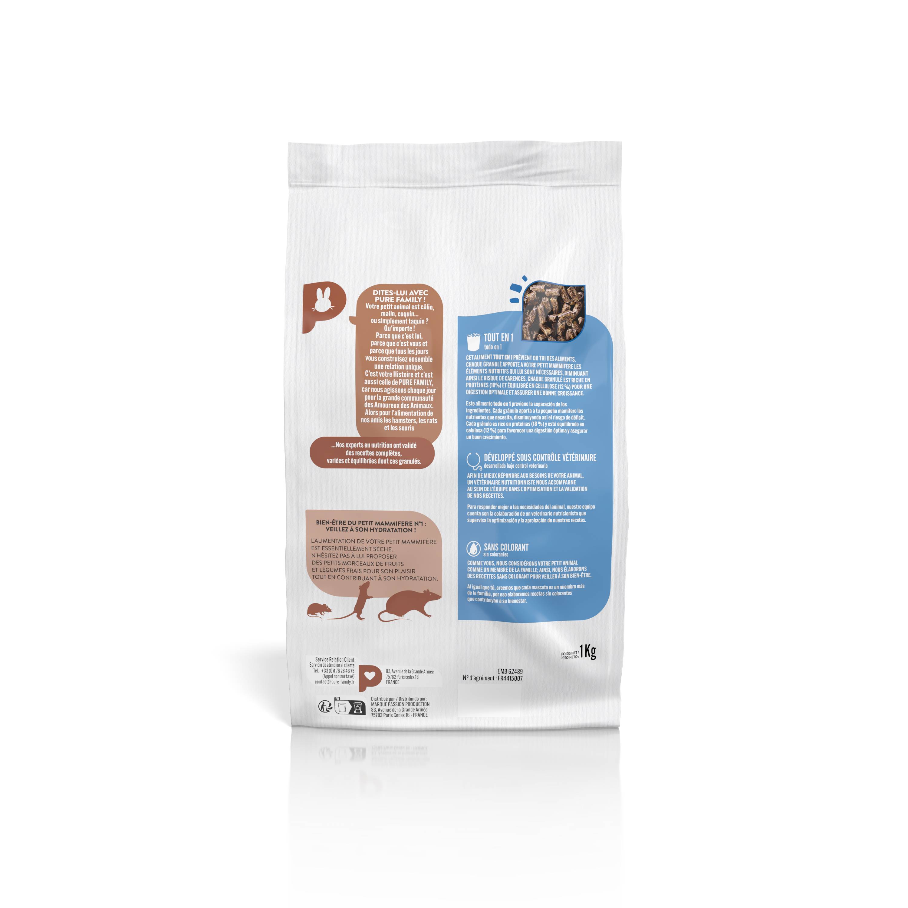 Pure Family - Repas Complet Tout en Un Hamster Rat & Souris 1 Kg - PURE FAMILY - Imagen 2